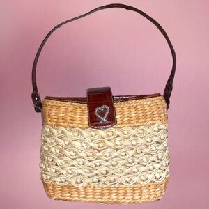 Brighton Sadie Straw Raffia Leather Shoulder Bag